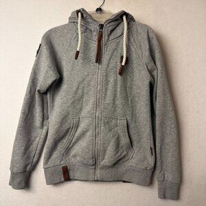 Naketano The Poets Choice hoodie women M gray leather accents jacket‎ full zip